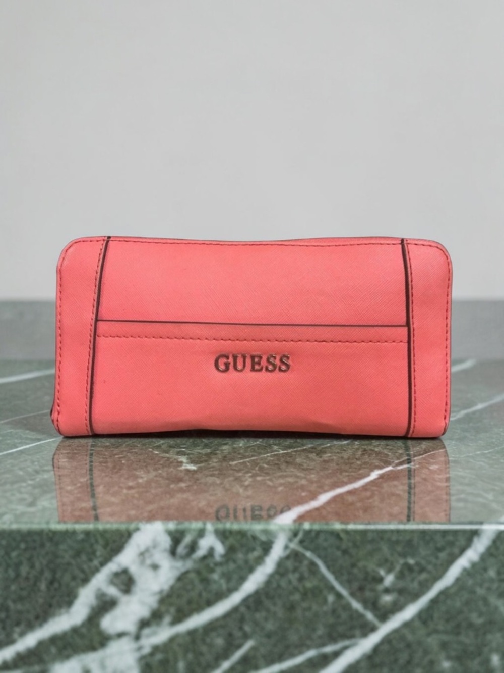 Y2K Vintage Guess Coral Zip Around Wallet Clutch